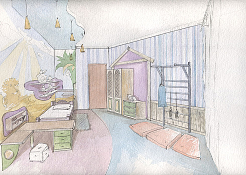 儿童房,室内,铅笔画,纸