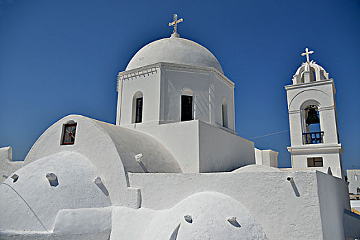 圆顶,教堂,锡拉岛,基克拉迪群岛,希腊群岛,希腊,欧洲