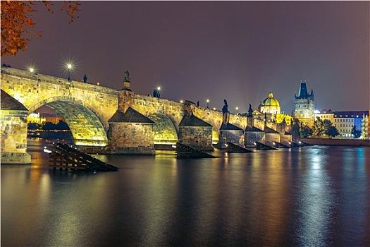 查理大桥,夜晚,布拉格,捷克共和国