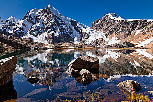 山,湖,反射,山脉,安第斯山,秘鲁,南美
