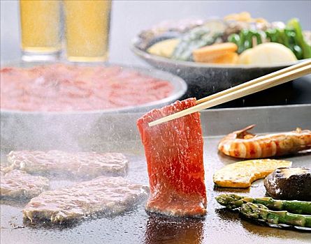 肉,轻便电炉,桌子,日本