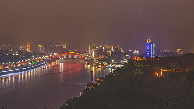 四川宜宾三江汇流城市夜景