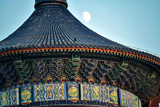 天坛,北京,月亮,半月,喜鹊