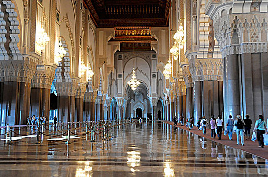 内景,哈桑二世清真寺,大清真寺,哈桑二世,卡萨布兰卡,摩洛哥,北非,非洲