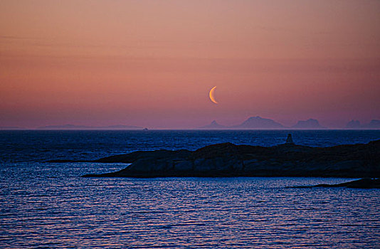 海岸线,黄昏,瑞恩,挪威