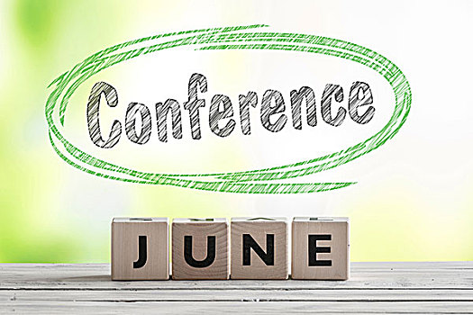 六月,会议,标识,木质,舞台,绿色背景