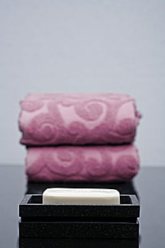毛巾,粉色,肥皂盒,块,肥皂,模糊