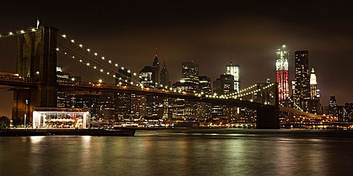 风景,曼哈顿,天际线,夜晚,布鲁克林