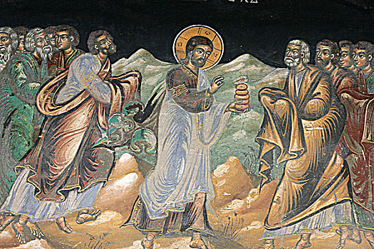 阿索斯山,壁画,耶稣,给,圣餐式,门徒
