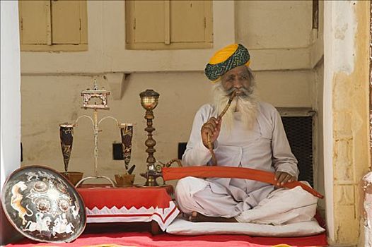 印度,男人,烟,梅兰加尔堡,拉贾斯坦邦,南亚