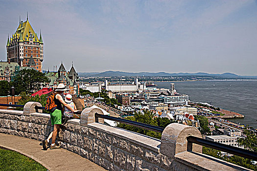 孩子,母女,享受,魁北克城,圣劳伦斯,河,要塞,魁北克,加拿大