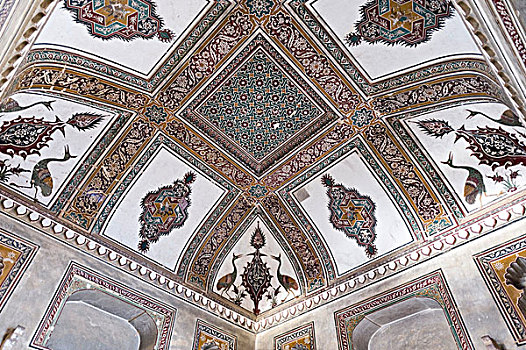 天花板,描绘,宫殿,中央邦,北印度,印度,亚洲