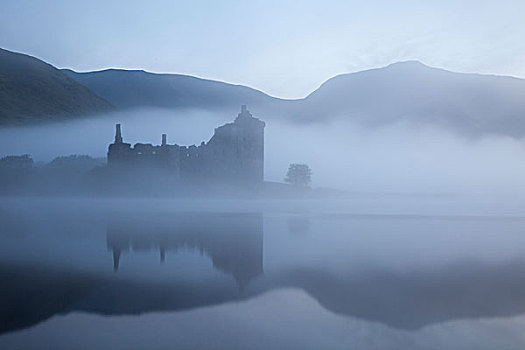 反射,城堡,奥尔湖,湖,斯特拉斯克莱德,苏格兰