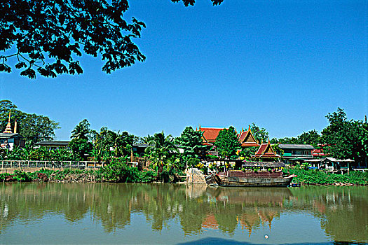 老,稻米,驳船,湄南河,泰国