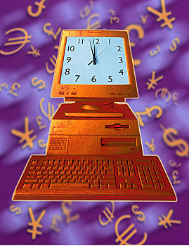 电脑,钟表,国际货币,象征