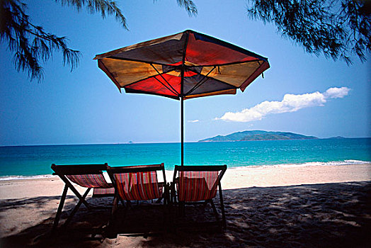 越南,沙滩椅,伞,芽庄海滩
