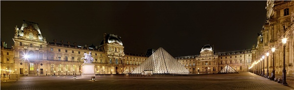 全景,卢浮宫,美术馆,夜晚,最大,博物馆,巴黎,展示,60多岁,广场,天空,四月,法国