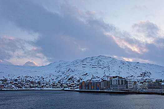冬天,雪,哈默菲斯特,挪威,城镇,房子,北极圈,挪威北部,欧洲