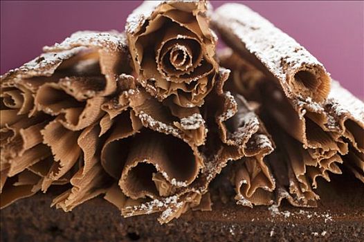 巧克力刨花,糖粉,巧克力蛋糕