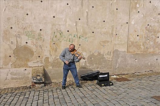 小提琴手,布拉格城堡,老城,世界遗产,布拉格,捷克共和国,欧洲