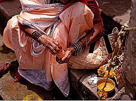 女人,传统,人体彩绘,瓦腊纳西,印度