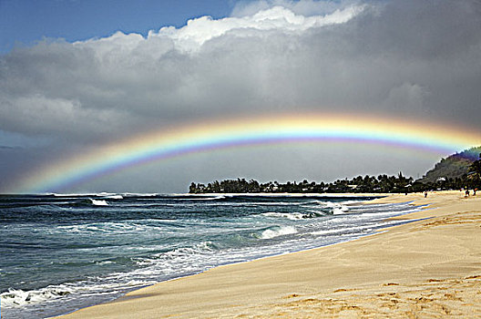夏威夷,瓦胡岛,北岸,漂亮,鲜明,彩虹,拱,上方,陆地,海洋