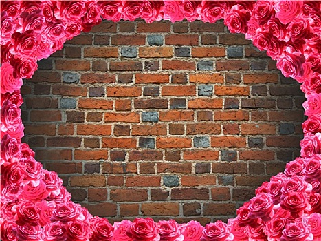 框架,玫瑰,背景,红砖,墙壁