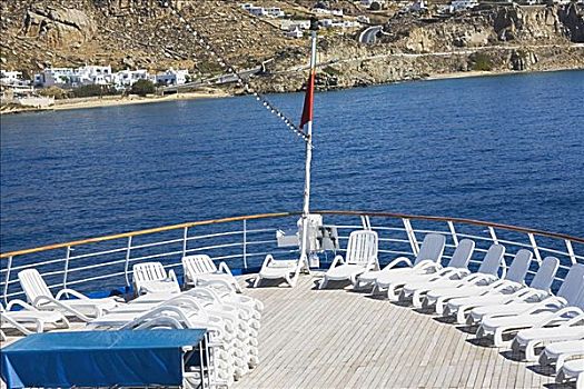 折叠躺椅,平台,米克诺斯岛,基克拉迪群岛,希腊