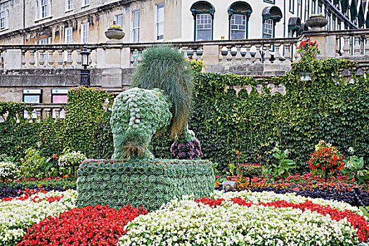 狮子,绿雕塑,花园,游行,巴斯城,萨默塞特,英格兰