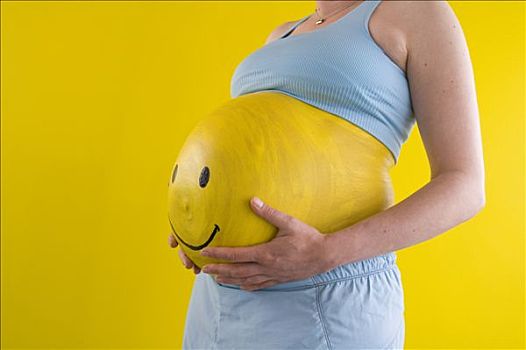 怀孕,女人,腹部,黄色,笑脸,涂绘,肚子,阿拉斯加,美国