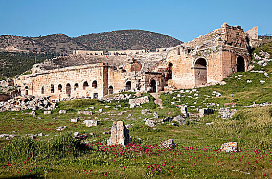 遗址,古老,剧院,希拉波里斯,世界文化遗产,土耳其