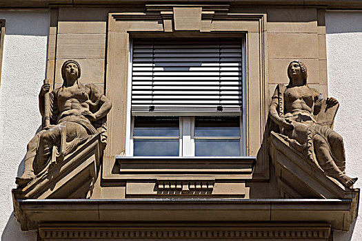 雕塑,靠近,窗,法院,司法,权威,法兰克福,黑森州,德国,欧洲