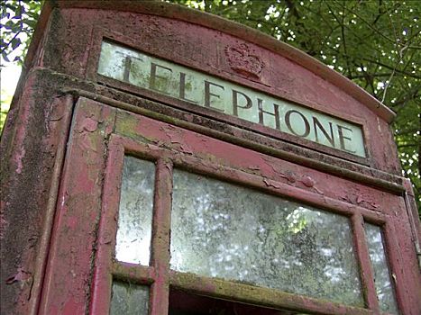 老,生锈,英国,电话亭,树林
