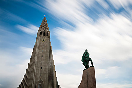 教堂,雕塑,移动,云,雷克雅未克,冰岛,仰视