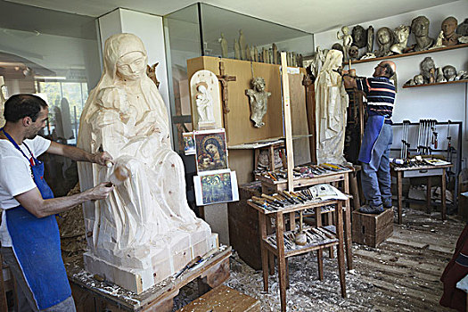 雕刻师,凿磨,塑像,木头