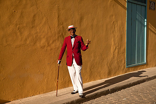 演员,穿,红色,套装,帽子,雪茄,哈瓦那,古巴,中美洲