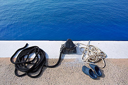 船,海洋,绳索,鞋,码头