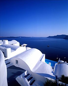 希腊,基克拉迪群岛,群岛,圣托里尼岛,豪华酒店,乡村,栖息,悬崖