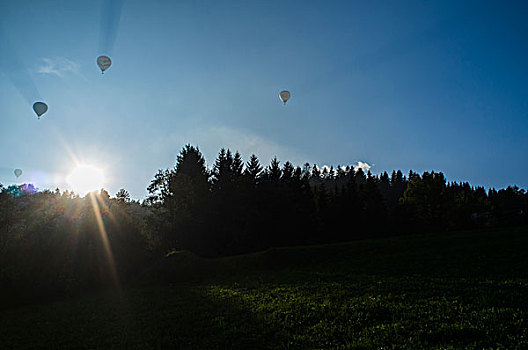 热气球,晚上,太阳
