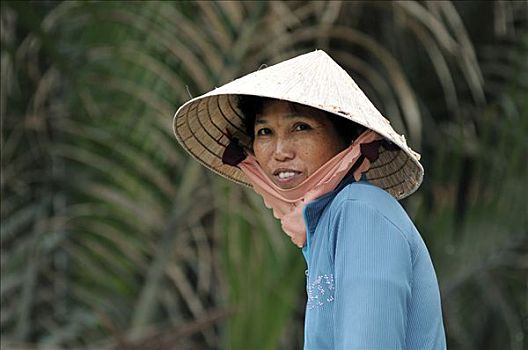 越南,成年,女人,传统,帽子,棕榈叶,芹苴,湄公河三角洲,东南亚