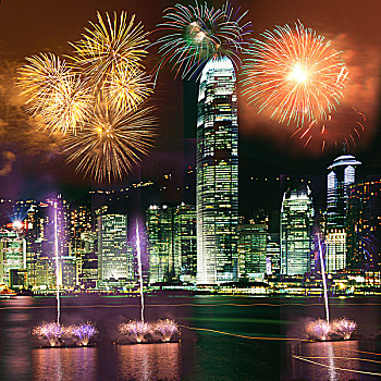 城市,烟花,焰火,香港