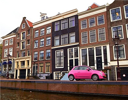 粉色,汽车,运河,阿姆斯特丹,荷兰
