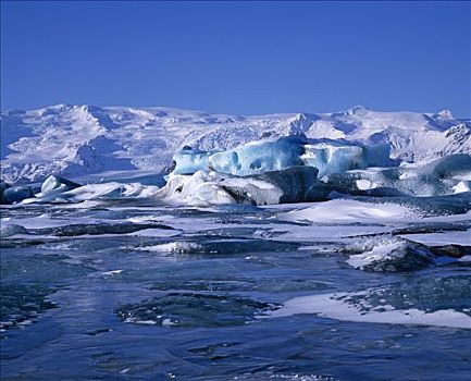 结冰,泻湖,冰冻,冰山,冬天,冰岛,欧洲