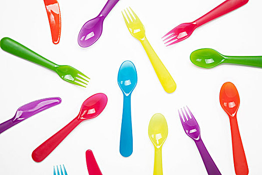 彩色,塑料制品,刀,叉子,勺子