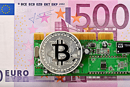 象征,数码,货币,银,硬币,500欧元,电路板