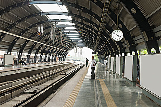乘客,等待,地铁站,新德里,印度