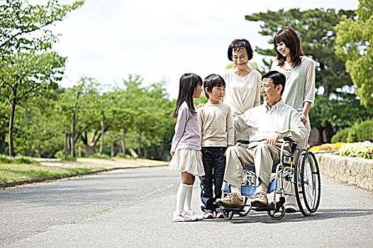 老人,轮椅,家庭