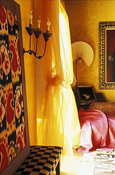 彩色,客厅,黄色,帘,墙纸,长椅,沙发,背景