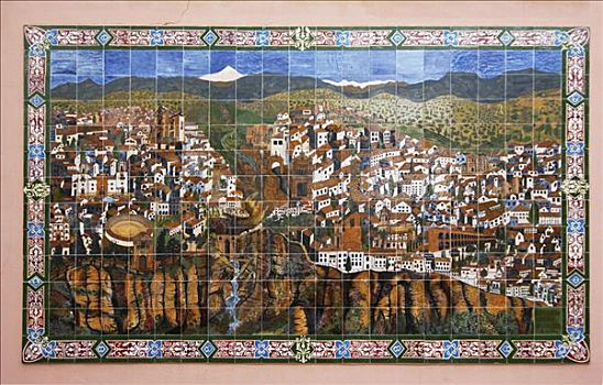 肖像,城市,涂绘,华丽,陶瓷,砖瓦,马拉加省,安达卢西亚,西班牙,欧洲