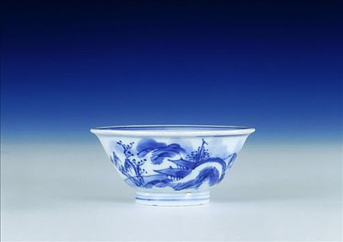 蓝色,白色,茶杯,早,康熙时期,清朝,瓷器